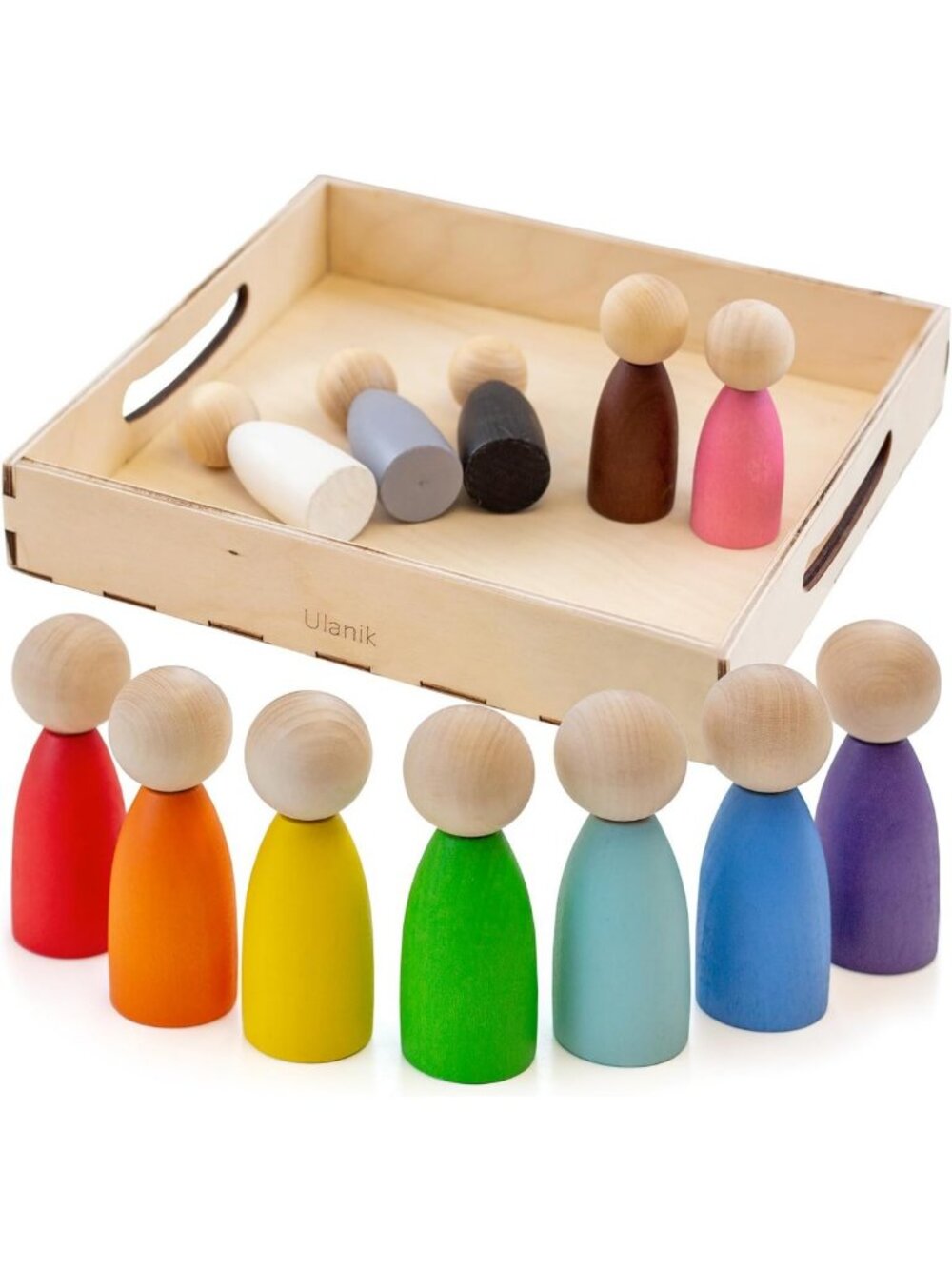 Large Wooden Peg Dolls for Toddlers - Montessori Color Sorting & Counting Toys